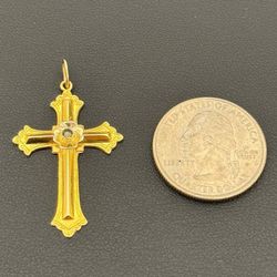 18k solid yellow gold 0.05CT brown Tourmaline stone cross pendant charm