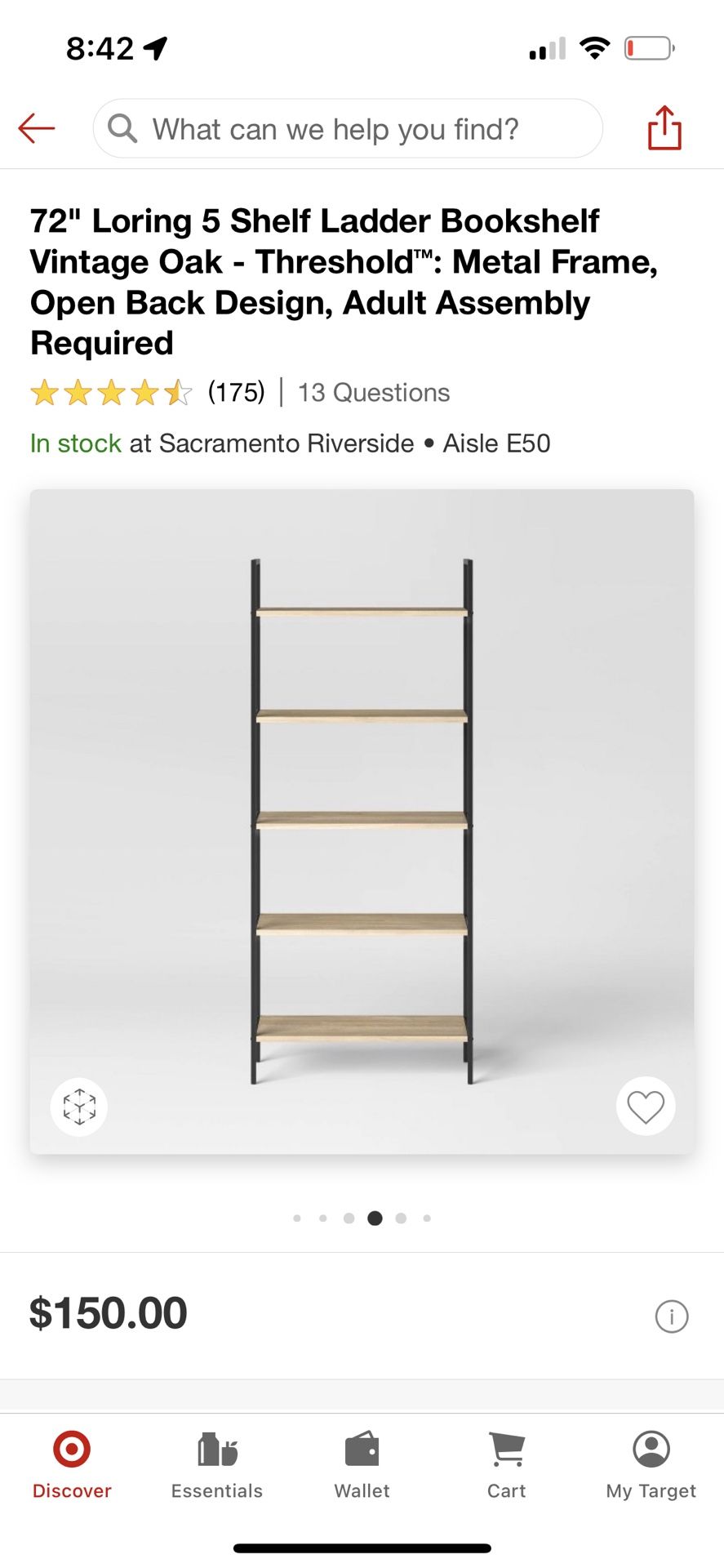 72" Loring 5 Shelf Ladder Bookshelf Vintage Oak - Thresholdâ„¢: Metal Frame, Open Back Design,