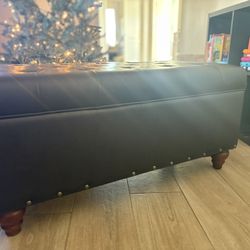 Brown Faux Leather Ottoman / Storage Trunk 