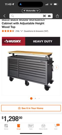 Husky Adjustable Wood Top Heavy Duty Tool Box / Chest 62”