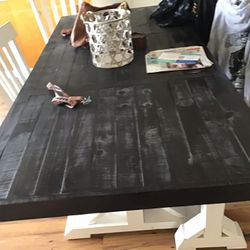 A Black  And White Kitchen Table For Sell In Good Condition Come With 3 Chairs and A Bench Paid 800 Asking 500 HMU (contact info removed)