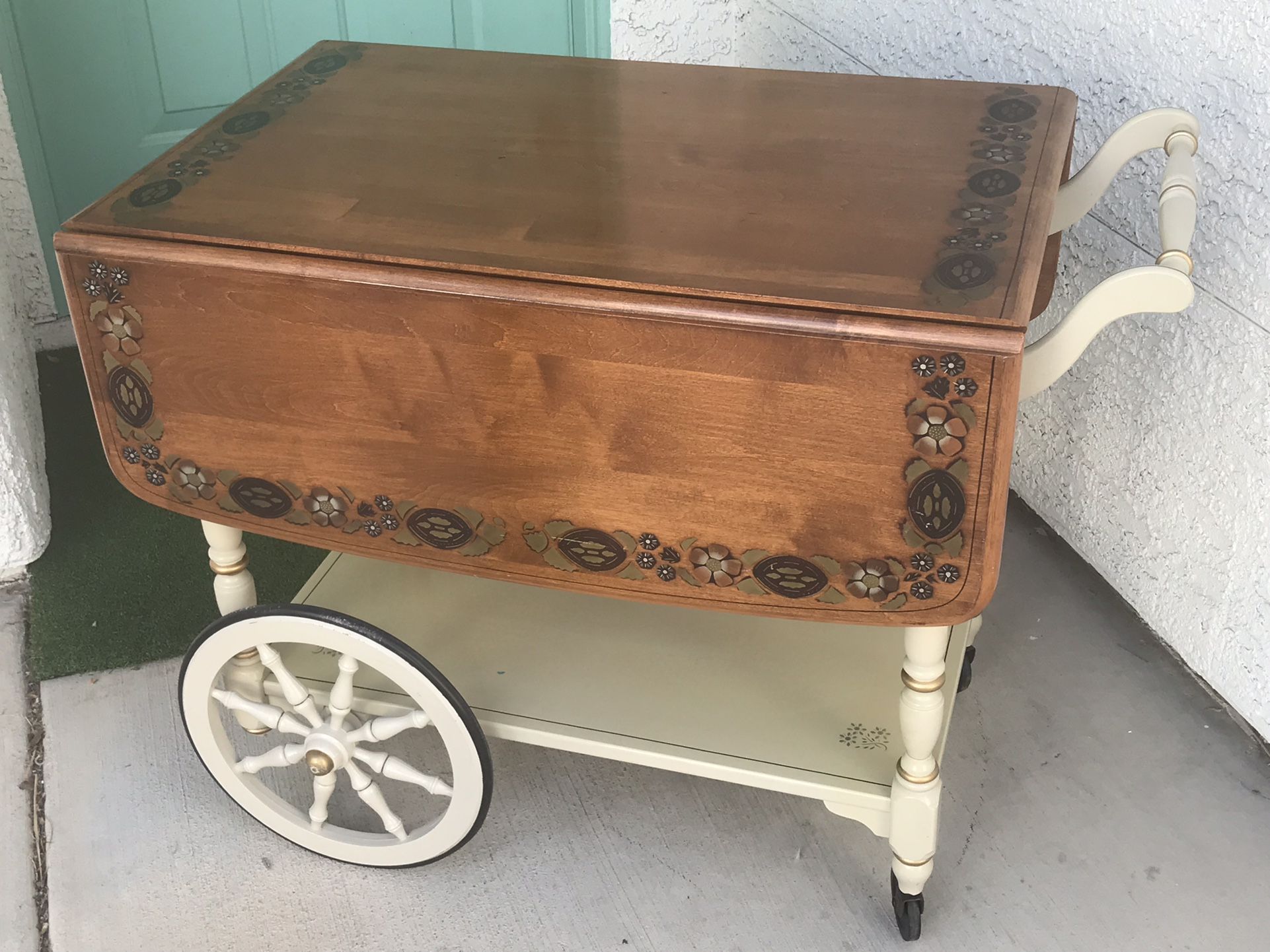 Ethan Allen Hand Painted Cream Hitchcock Style Accent Tea Cart