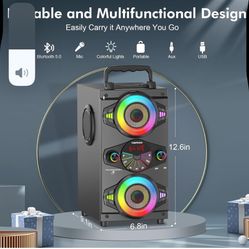 Bluetooth Speakers, 60W Portable Wireless Loud Outdoor Home Party Bluetooth Speaker with Subwoofer, FM Radio, LED Colorful Lights, Microphone, Remote 