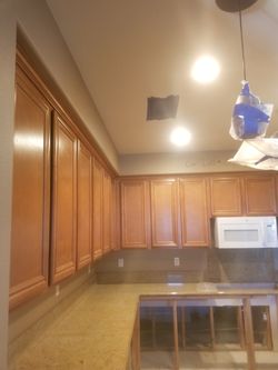 WHITE GE UPPER AND LOWER OVENS, GAS RANGE AND MICROWAVE