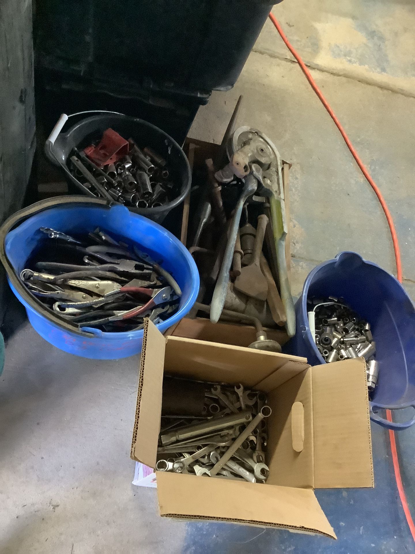 Assorted Tools, All Different Size Socket, Hammers Pipe, Bender Wrenches, Sockets, Jackhammer, Bits Big Sockets