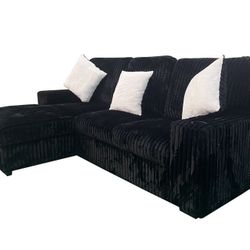 Venice Black Corduroy Storage Sleeper Sectional

