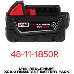 Milwaukee
M18 18-Volt 5.0 Ah Lithium-Ion XC Extended Capacity Resistant Battery Pack