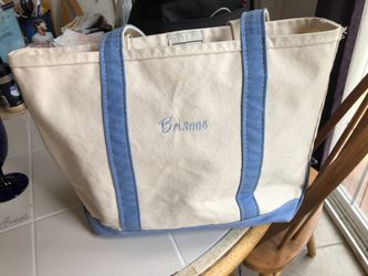 Beautiful white n blue bag with Brianne written on it