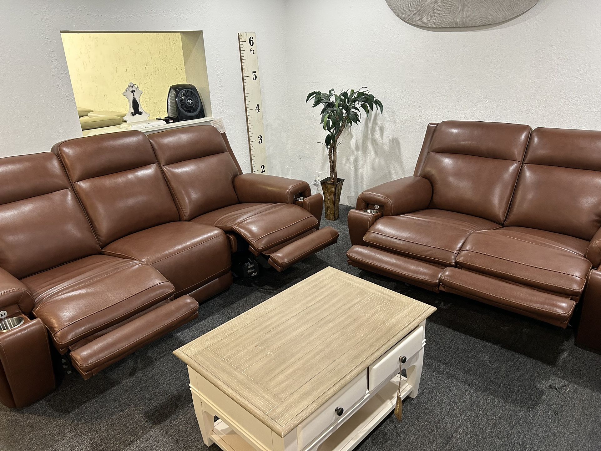 Furniture- Zero Gravity Real Top Grain Leather Power Recliner Sofa - Varsani