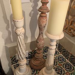 Set of 3 Candlesticks Wooden 