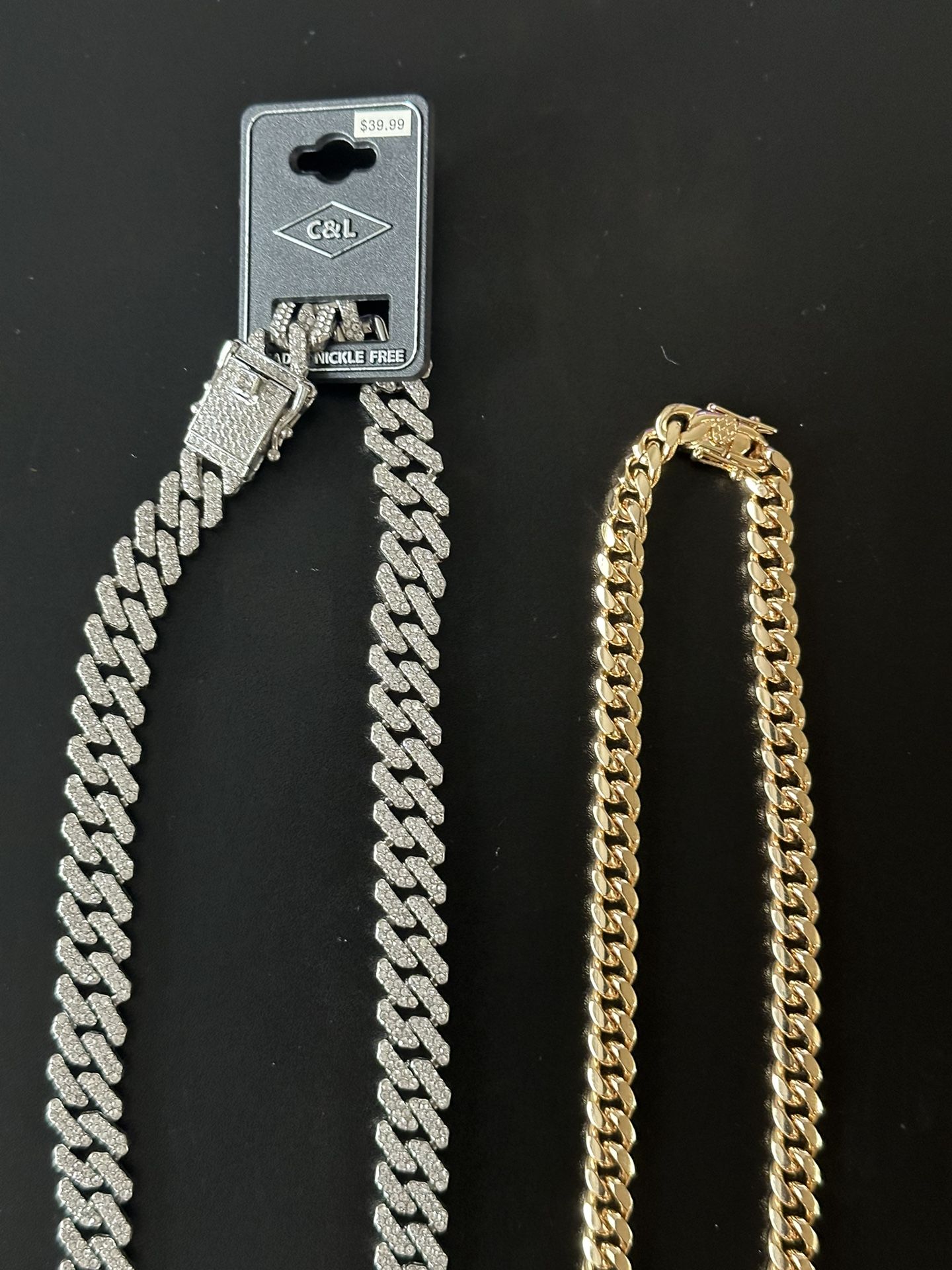 Diamond Prong Link Chain & Gold Chain (Not Real)