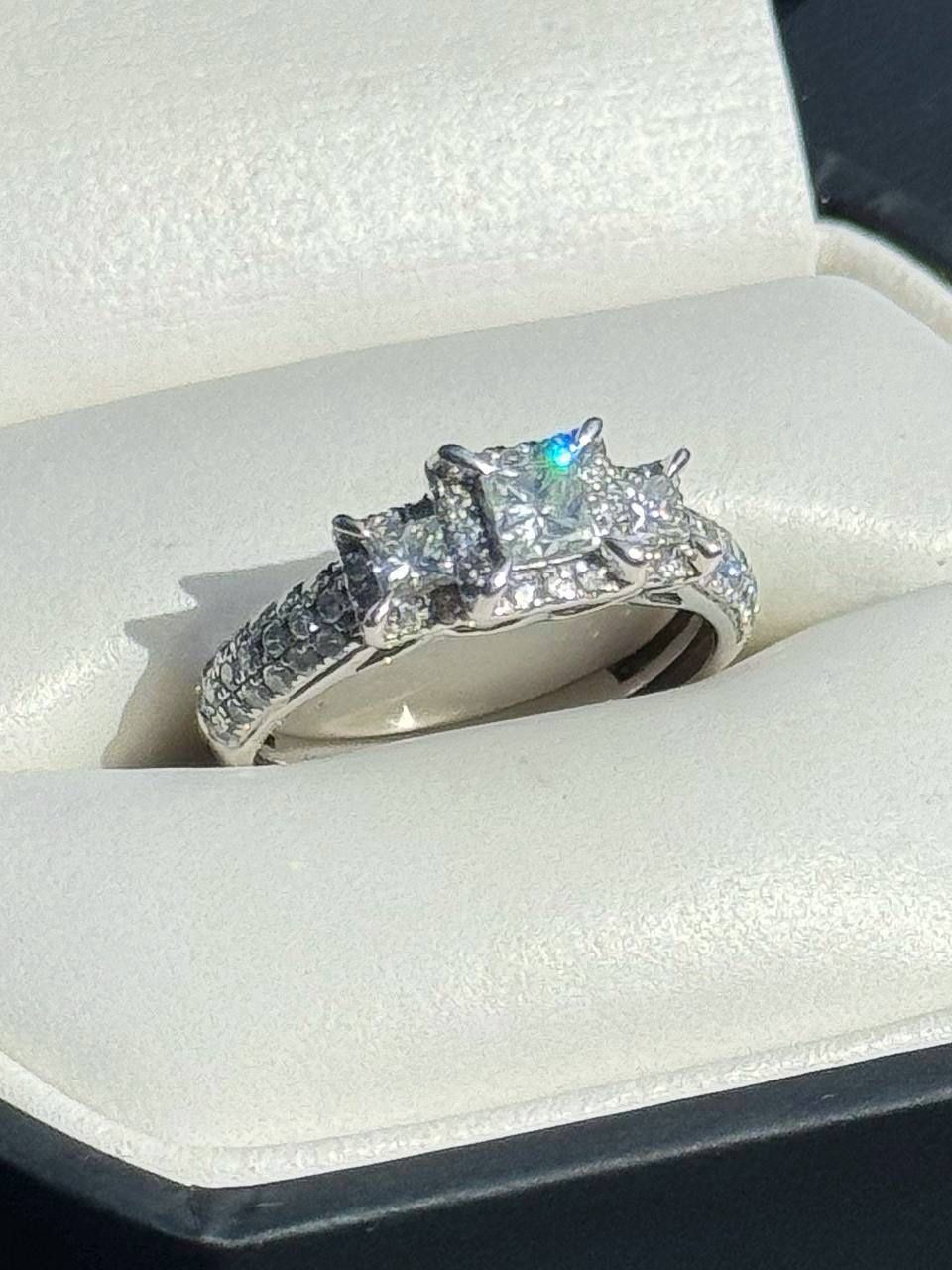 Kay Jewelers Zei 10k white gold Princess-Cut 1CTW Diamond Three-Stone Engagement Ring