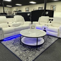 New Reclining Sofa & Loveseat With LED Light, Bluetooth Speakers. Delivery & Set Up Available 