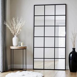 New Black Farmhouse Oversized Windowpane Mirror 