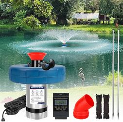 New And Well Packaged Pond Fountain Aerator 1 HP 15,000 GPH Fountain Pump with Timer 15A/110V 100-foot Power Cord 33x2Ft Traction Rope High-efficiency