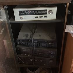 Various stereo equipment, amplifiers, record players, cassette players and speakers