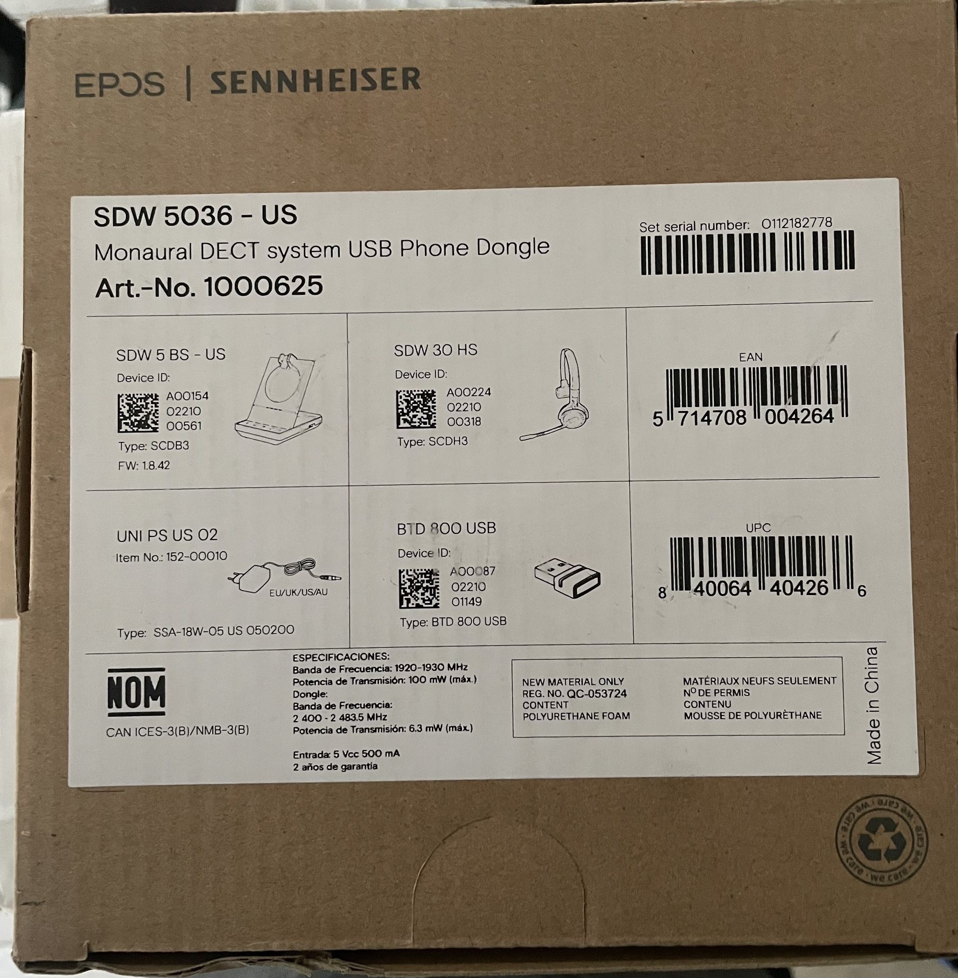 New In Box!!  Sennheiser SDW 5036 - Single-Sided (Mono) Wireless Dect Headset