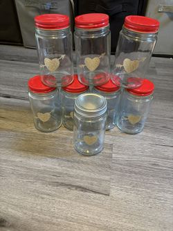 Set Of 8  Glitter Heart Glass Jars