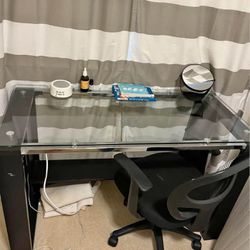 Glass Desk With Silver And Black Wood