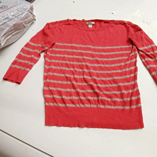 Women's Coral & Tan Stripes Sweater 