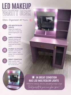 Slightly used purple vanity with multicolor led lights