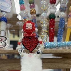 Red Skull Panda Inspired Beaded Heart Pen