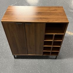 Walnut Wood Bar Cabinet with Wine Rack