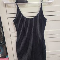 Pin Stripped, Spaghetti Strapped, Mini Dress.