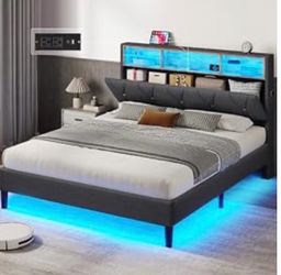 Full Gray Bed Frame w Storage & Mattress