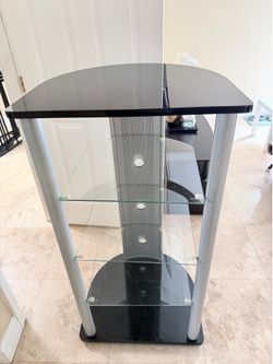 Modern Glass Stand / Entertainment Center – Black & Silver