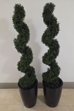 *** NEW LOW PRICE *** PAIR of 4ft Faux Boxwood Spirals in 16in Black Planters (2 for $110) @ Lasting Creations