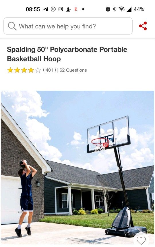 50" Basketball Hoop (Spalding) Portable Polycarbonate 