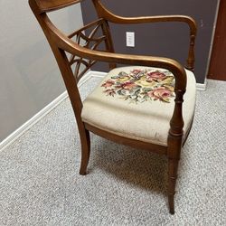 Antique Chair With Needlepoint Cushion 