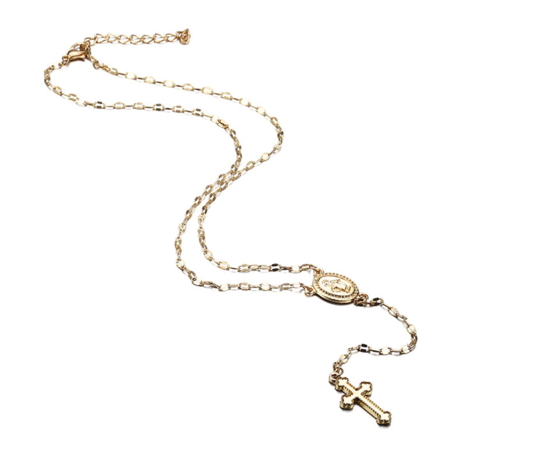 Beautiful Rosary Necklace Cross. 3 Colors