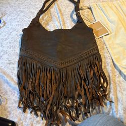Liberty Hobo Fringe Leather Brown Bag