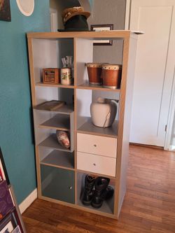 Shelving with drawers.