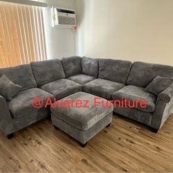 Corduroy Sectional Sofa With Ottoman