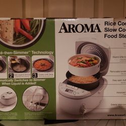 New in box Aroma rice cooker, slow cooker, food steamer