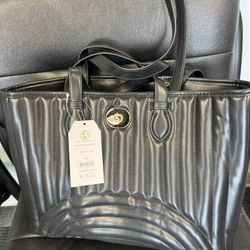 New Womens Black Tote Bag Time and Tru Women's Chloe Tote Bag, Black Quilted