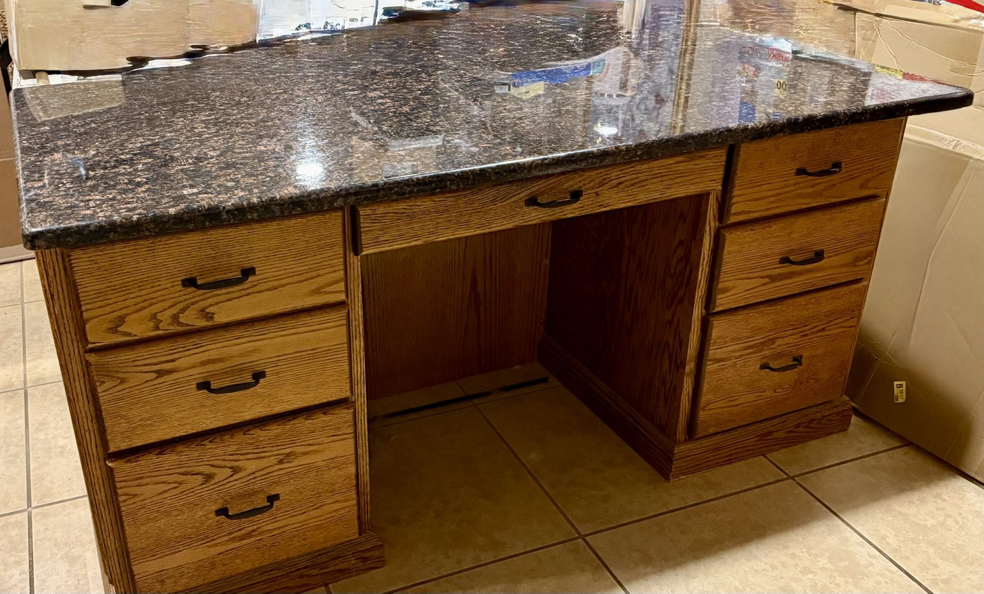 FREE SOLID Oak Desk With Granite Top