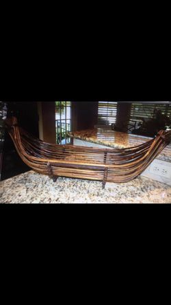 Awesome long red tan boat shaped basket 30 inches