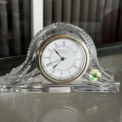 Vintage Waterford Wharton by WATERFORD CRYSTAL mantle clock large  Measures 4” H x 6.5” W In great condition  A new fresh battery was installed