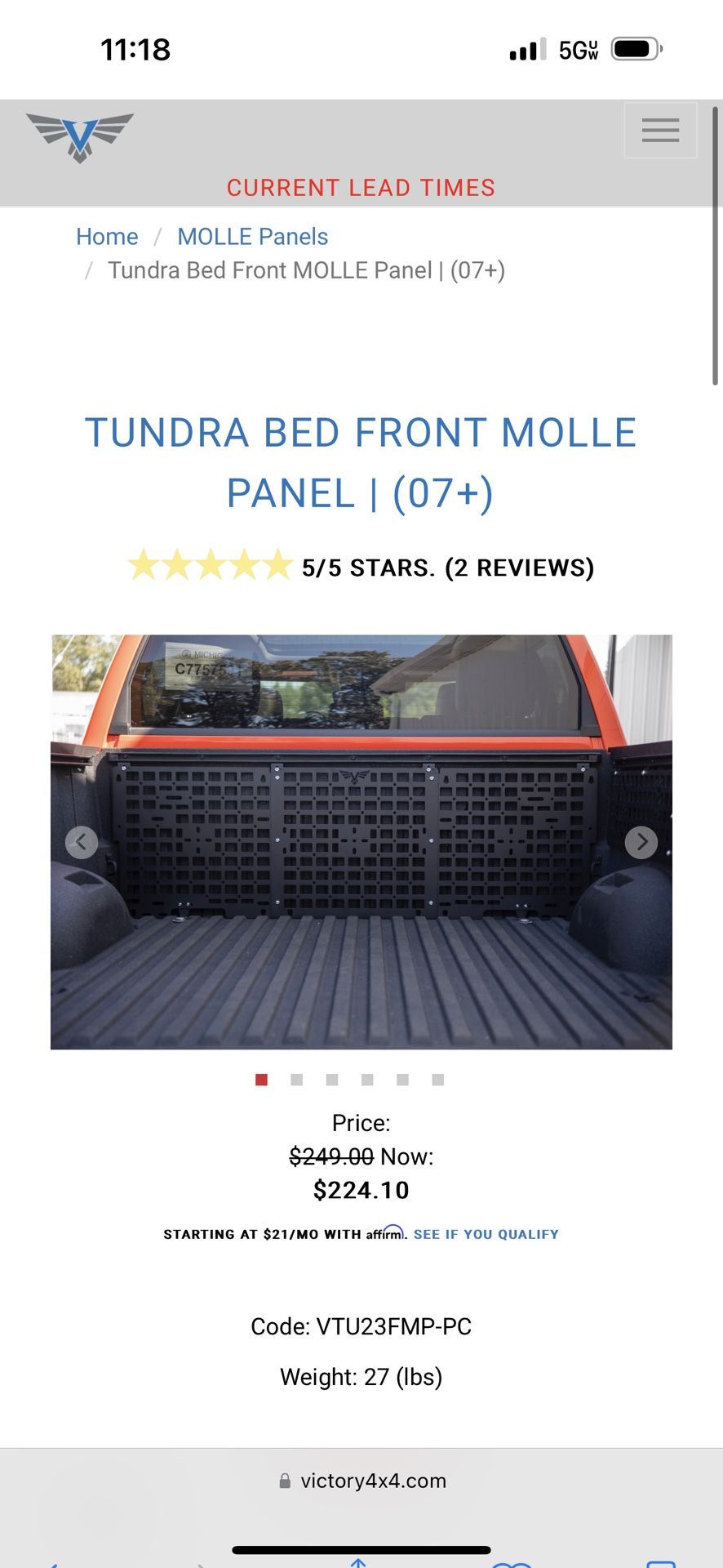 TOYOTA TUNDRA BED FRONT MOLLE PANEL — Victory 4x4