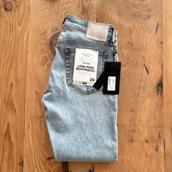 rag & bone Boyfriend Low-Rise Jeans Light Blue Medium Wash Denim Women’s Stretch