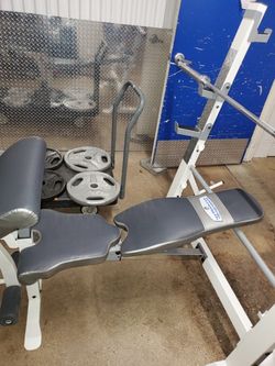 POWERHOUSE WEIGHT BENCH W RACK 300 LB OLYMPIC WEIGHT SET LIKE