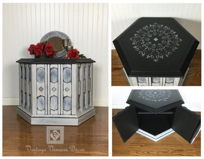 Vintage European Hexagon Accent Table and Cabinet