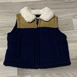Old Navy Baby Boys 0-3 Months Beautiful Khaki & Blue Vest Quilted Corduroy Sherpa 