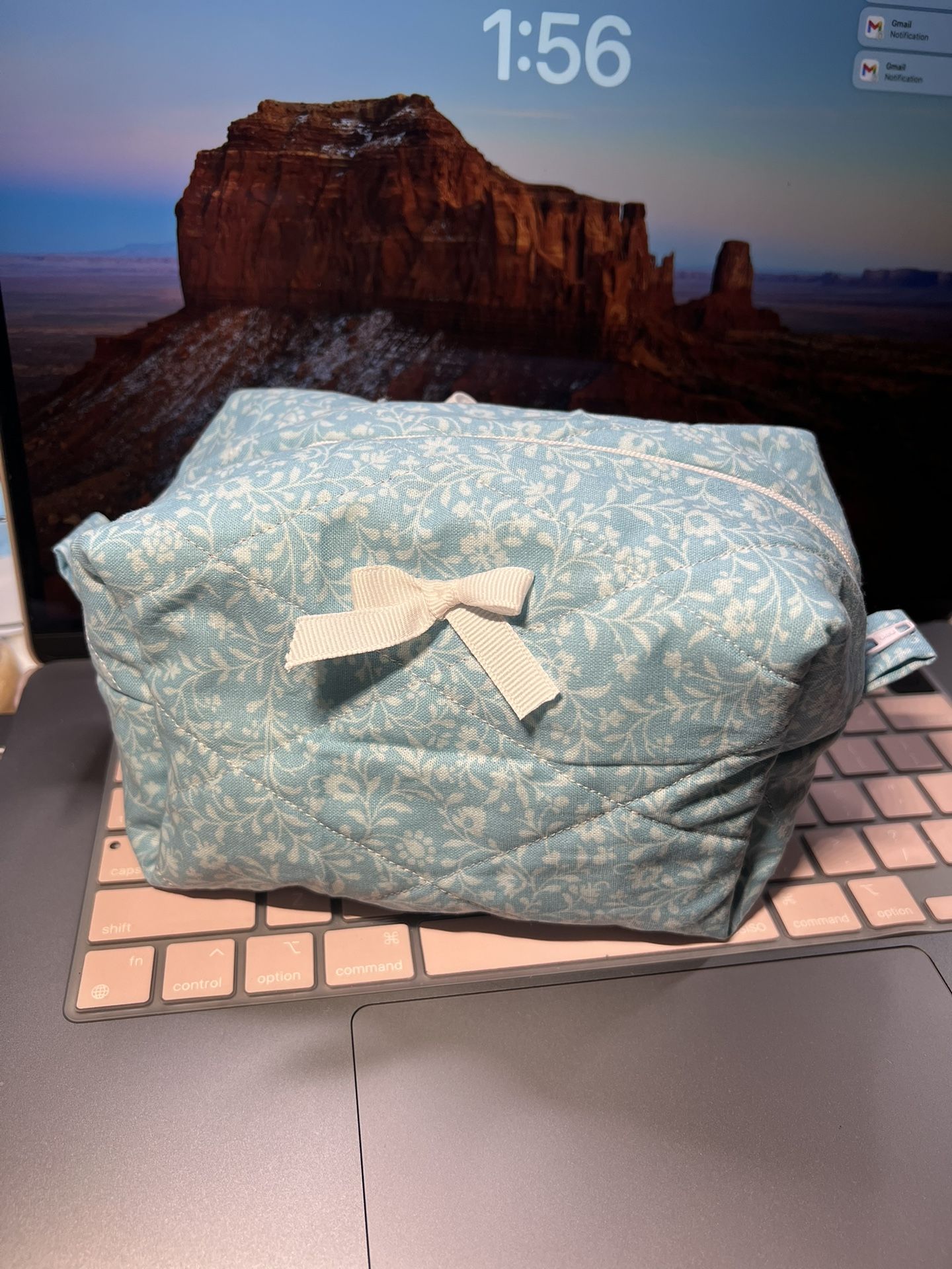 Handmade Quilted Makeup Bag – Blue Floral
