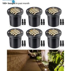 SUNVIE 12W Low Voltage Landscape Lighting Anti-Glare LED Well Lights(Grated Top) 12V-24V Waterproof Outdoor In-Ground Lights 3000K Landscape Lighting 