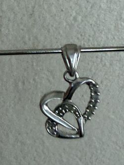 10k white gold double heart Pendant with diamond accents